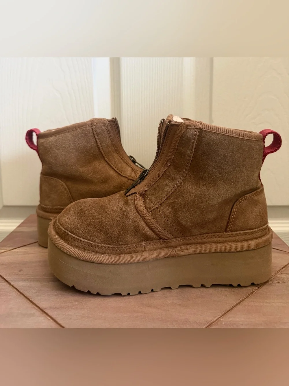 UGG Kids Brown Suede Platform Zip Ankle Boot